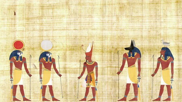 Pharaoh Surrounded By Ra Geb Khonsu and Anubis