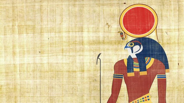 Ra the Egyptian God of Sun on a Papyrus Background