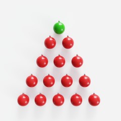 Obraz premium Outstanding Green christmas ball Ornaments among red ball on white background. christmas minimal concept.