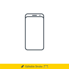Bezel Less Display Smartphone Icon / Vector - In Line / Stroke Design With Editable Stroke