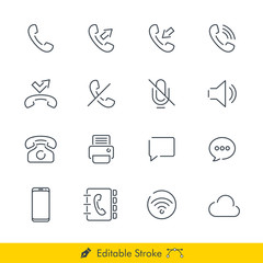 Phone Communication Icons / Vectors Set - In Line / Stroke Design With Editable Stroke