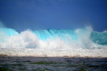 Fototapeta premium Powerful ocean wave breaking with turquoise water