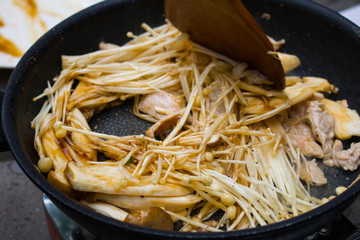 Stir Fried Mushrooms in the Black pan
