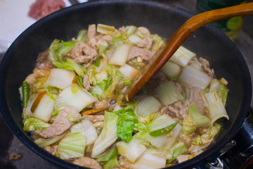 stir fried vegetables in the Black pan