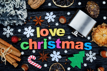 Fototapeta na wymiar letter love christmas on wooden table
