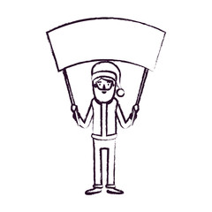 santa claus caricature full body holding a empty poster advertising with hat and costume blurred silhouette on white background