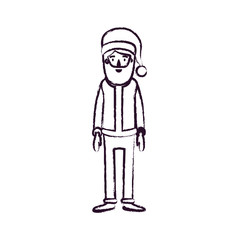 santa claus caricature full body with hat and costume blurred silhouette on white background