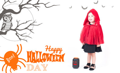 Halloween costume. Little Red Riding Hood. Beautiful little girl