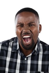 Confused man against white background