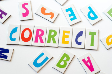word correct made of colorful letters