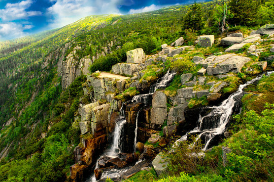 Pancava waterfall in mountain - Czech republic