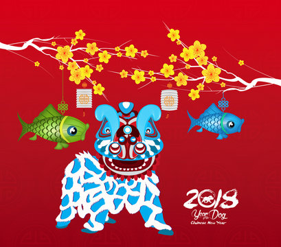 Chinese new year 2018 background lion dance