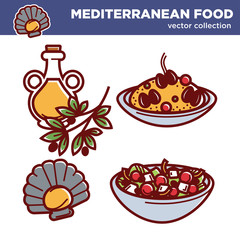 Mediterranean food vector collection of tasty exquisite dishes
