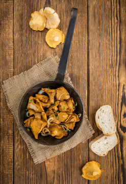 Portion of Fried Chanterelles, selective focus