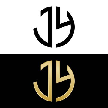 jy initial logo circle shape vector black and gold