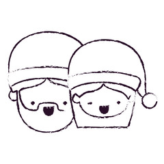 santa claus couple cartoon faces man and woman smiling expression blurred silhouette on white background
