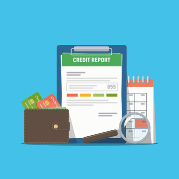 Credit report document concept. Personal credit score information.