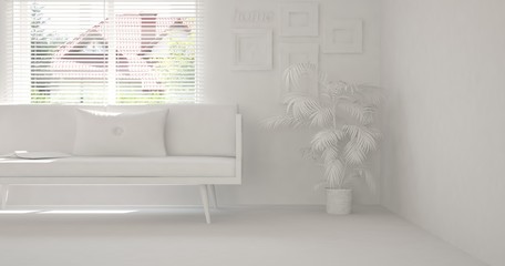 White room with sofa. Scandinavian interior design. 3D illustration