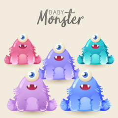 Colorful Cute  Monsters Set : Vector Illustration