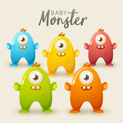 Colorful Cute  Monsters Set : Vector Illustration