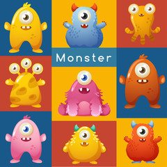 Colorful Cute  Monsters Set : Vector Illustration