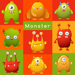 Colorful Cute  Monsters Set : Vector Illustration