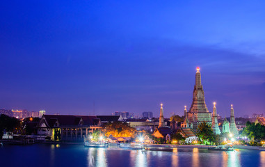Arun temple(Wat Arun), famous tourist attraction in night time  at  Bangkok Thailand.