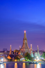 Arun temple(Wat Arun), famous tourist attraction in night time  at  Bangkok thailand.