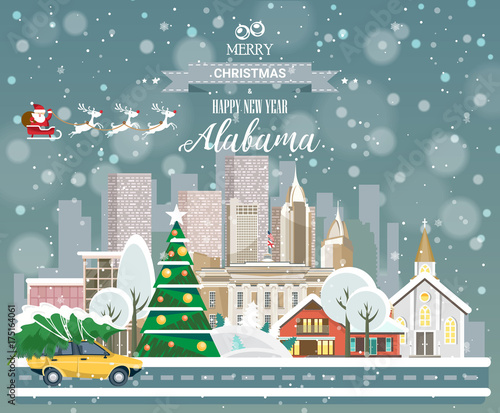 &quot;Christmas greeting card. Poster in flat style. Merry Christmas and