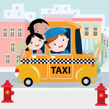 City Taxi Cartoon Vector Illustration