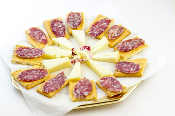 Appetizer with cheese and Italian salami