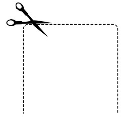 Sign Cut Here, Half of Square, Isolated on White