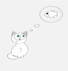 cute funny cat dreaming about fish. vector illustration in EPS 8
