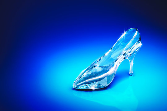 3D image of Cinderella's glass slipper on a blue background