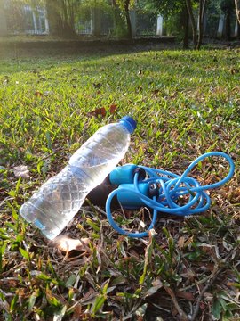 Mineral Water Bottle and Skipping Rope