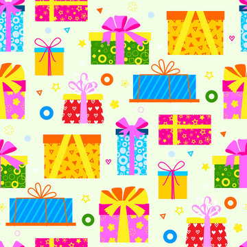 Gift box packs composition event greeting object birthday isolated vector seamless pattern background .