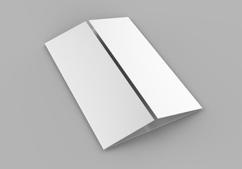 Single open gate fold brochure, 3 panel and six pages leaflet. blank white 3d render illustration.