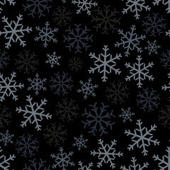 Snowflake simple seamless pattern. Abstract wallpaper, wrapping decoration. Symbol of winter, Merry Christmas holiday, Happy New Year celebration.Seamless pattern of snowflakes on a black background