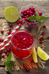 cranberry drink on wooden surface