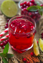 cranberry drink on wooden surface