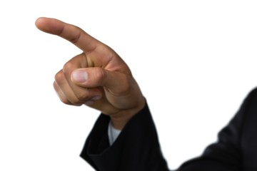 Cropped hand on businessman pointing