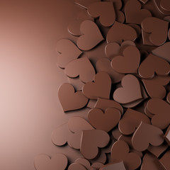 Milk chocolate hearts background. Concept for Valentine’s Day, Women’s Day, and others. 3D Rendering.
