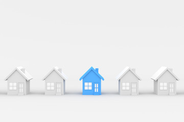 Fototapeta premium Blue and white house, on white background. 3D Rendering.