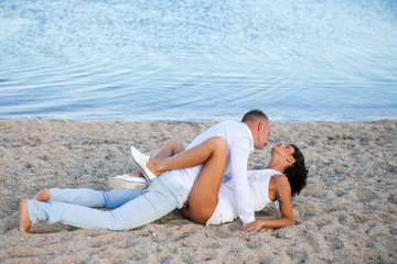 Couple in love. Sensual couple. Greece. Caribben. Passionate concept. Love story. Holiday.