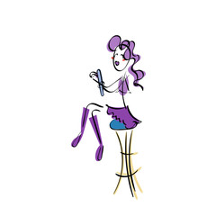 Obraz na płótnie Canvas Doodle stickman illustration concept. Beauty cyber-girl on a stool making manicure