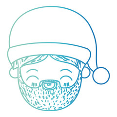 santa claus man kawaii face eyes closed and smiling expression with hat on gradient color silhouette blue