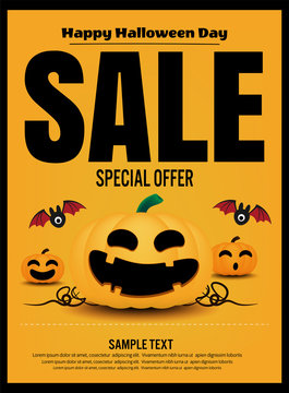 happy halloween day, sale banner vector design