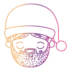 santa claus man kawaii face eyes closed and tongue out happiness expression with hat on gradient color silhouette from yellow to fuchsia