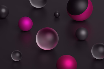 Abstract 3d rendering of geometric shapes. Composition with spheres. Modern background design for poster, cover, branding, banner, placard.