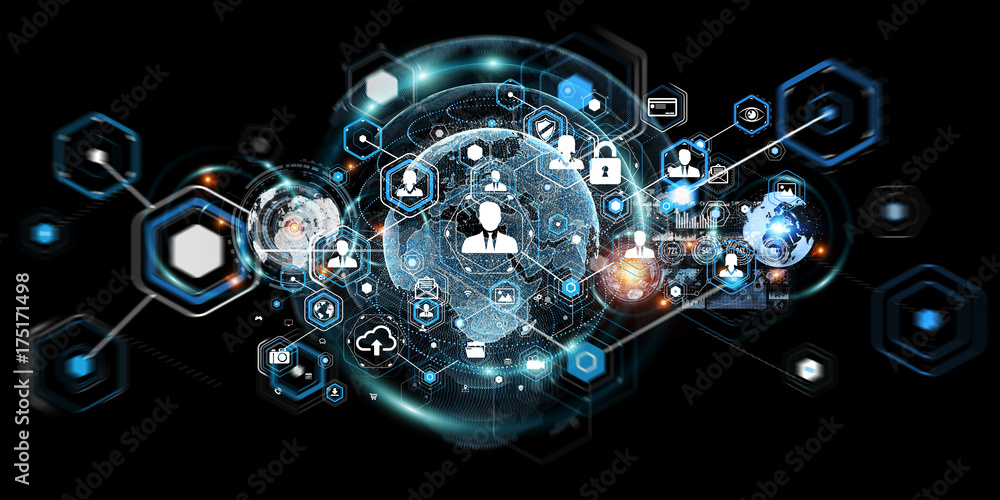 Poster social network interface 3d rendering